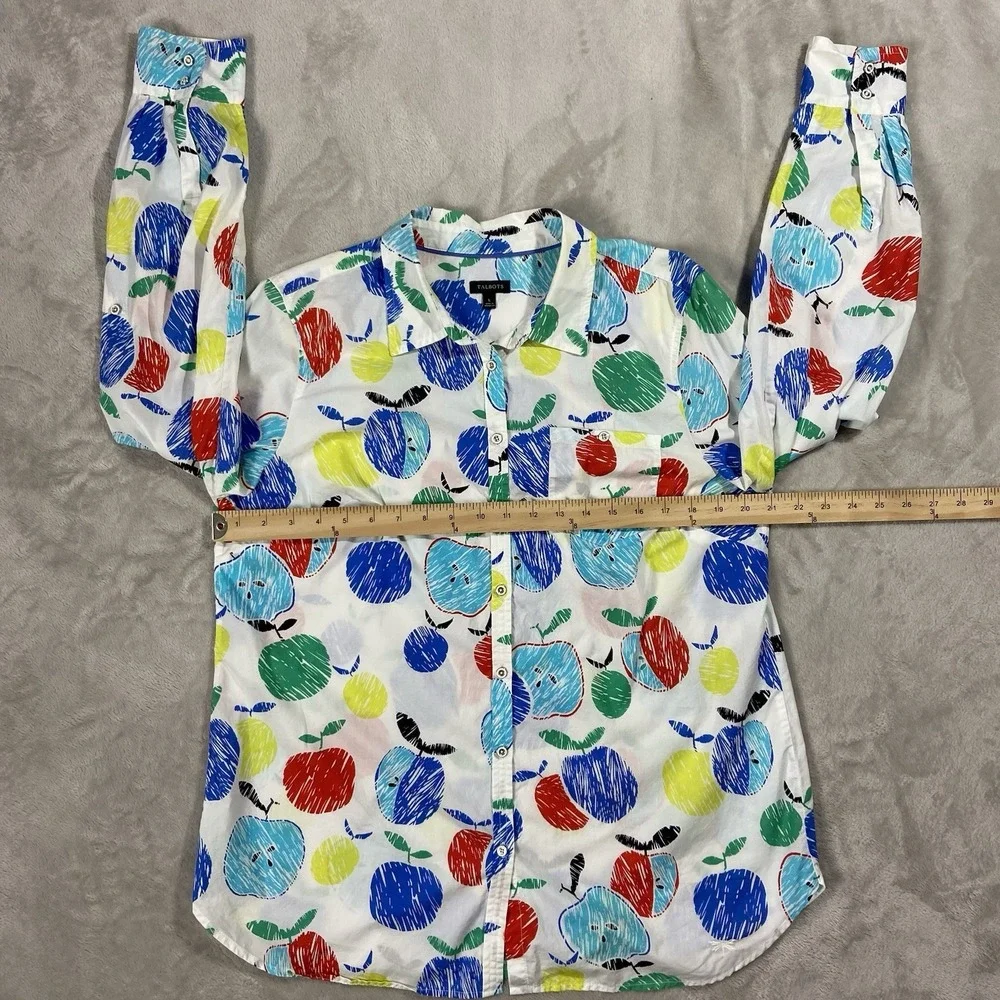 TALBOTS Cotton Long Sleeve Button Up Apple Print Women L 1st Day of School Teach - Picture 4 of 6
